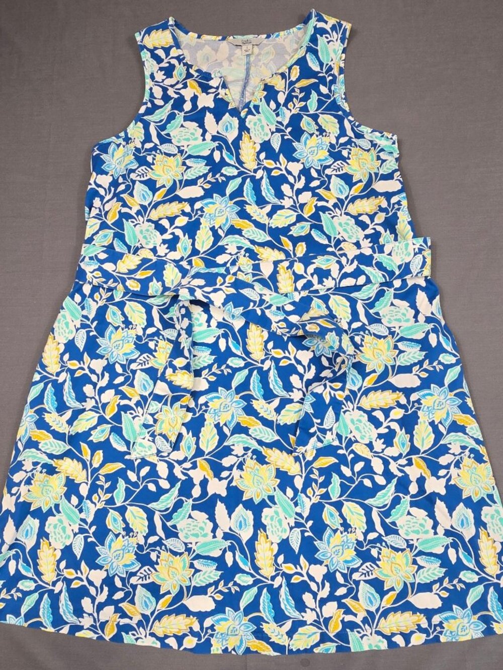 Croft & Barrow Womens Small Blue Floral Sleeveless Dress With Tie Waist